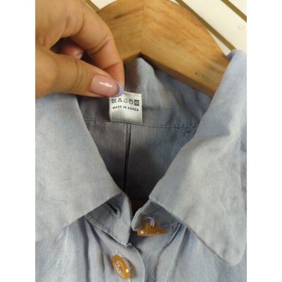 PUBLIC BY ITALY Women's LINEN Button Down High Low Collared EMBROIDERY LRG - Picture 6 of 8